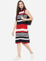 Women's Red and Navy Blue Stripe Dress