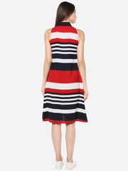 Women's Red and Navy Blue Stripe Dress