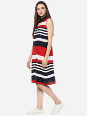 Women's Red and Navy Blue Stripe Dress