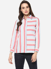 Women's Cotton Horizontal and Vertical Striped Shirt