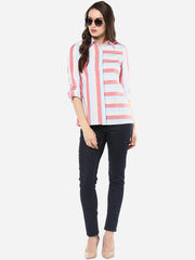 Women's Cotton Horizontal and Vertical Striped Shirt