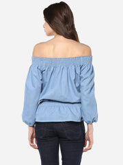 Women's Denim Off Shoulder Lace Up Top