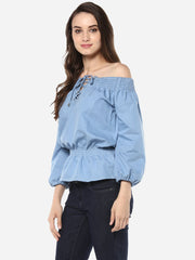 Women's Denim Off Shoulder Lace Up Top