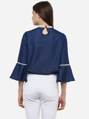 Women's Denim peasant top with Lace detailing