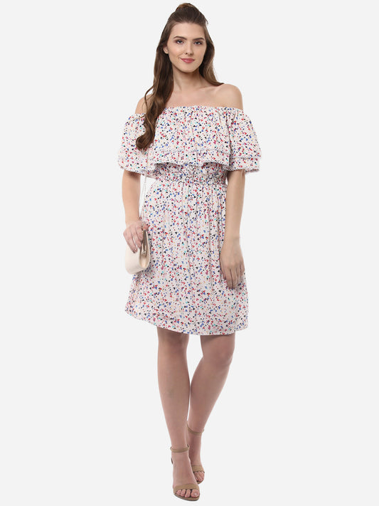 Women's Offshoulder Heart Print Rayon Dress