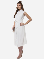 Women's White Polyester Midi Dress