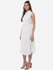 Women's White Polyester Midi Dress