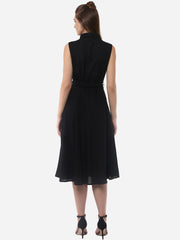 Women's Black Polyester Midi Dress