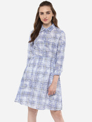 Blue and White Check Shirt Dress