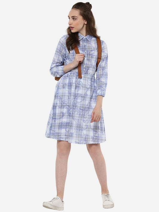 Blue and White Check Shirt Dress