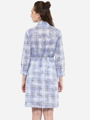 Blue and White Check Shirt Dress