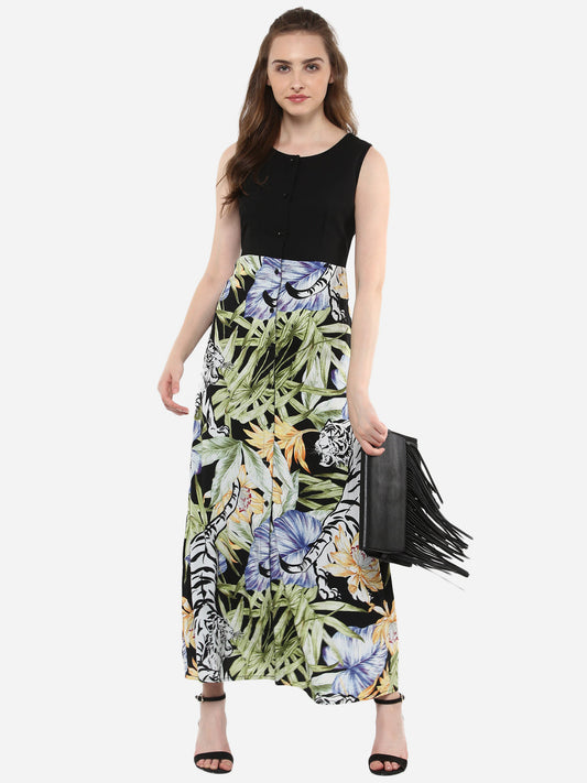 Women's Long Maxi Dress with Tropical Print