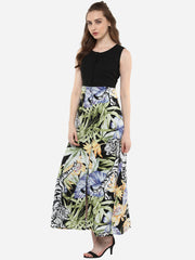 Women's Long Maxi Dress with Tropical Print