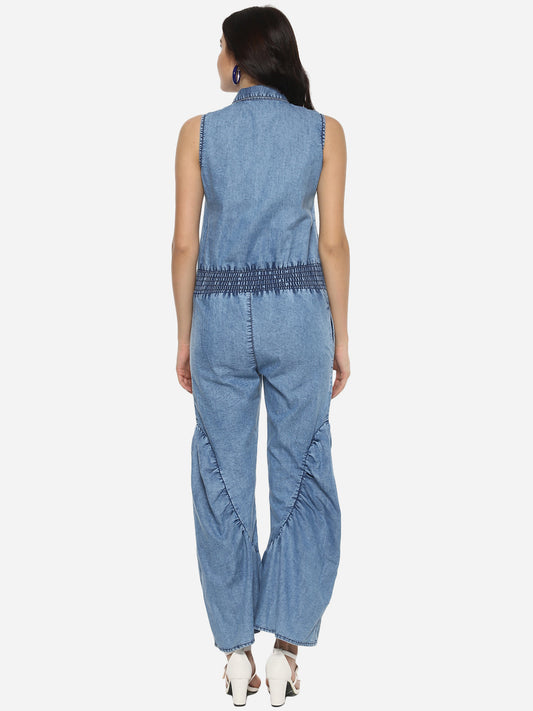 Women's Denim Ruffle Pants Jumpsuit