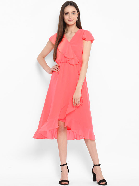 Women's Pink Cascade Ruffled Dress