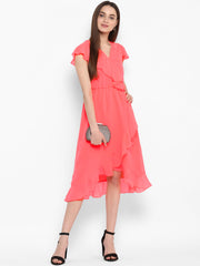 Women's Pink Cascade Ruffled Dress