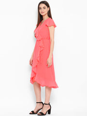 Women's Pink Cascade Ruffled Dress