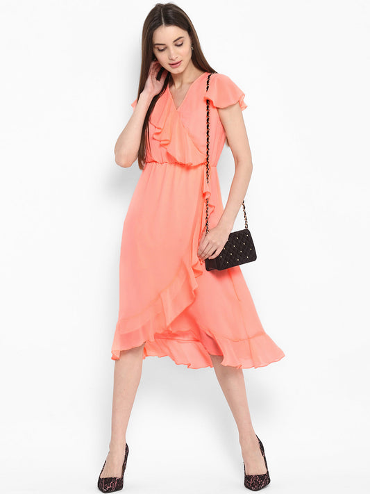 Women's Neon Pink Cascade Ruffled Dress