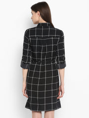 Women's Black and White Check Shirt Dress with Belt