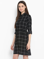 Women's Black and White Check Shirt Dress with Belt