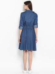 Women's Denim Knee Length Dress with Buttons