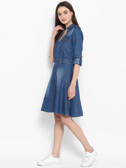 Women's Denim Knee Length Dress with Buttons