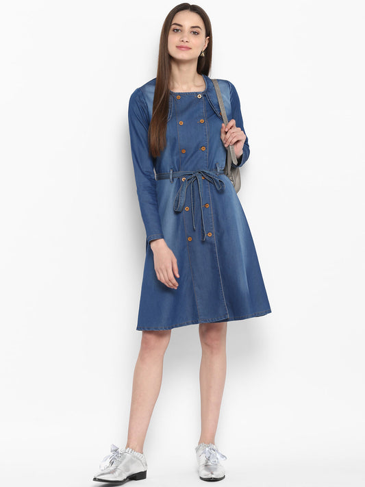 Women's Denim Dress with Shoulder Placket detail