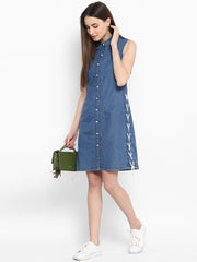 Women's Denim Dress with White Draw String Insert