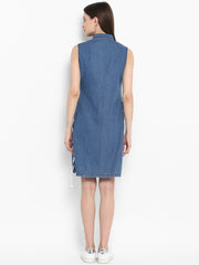 Women's Denim Dress with White Draw String Insert