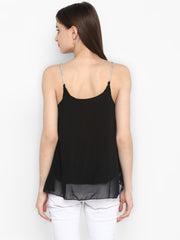 Women's Black Polyester Diamond Strap Top with Lining