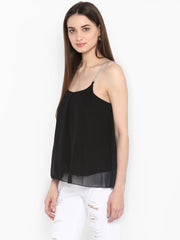 Women's Black Polyester Diamond Strap Top with Lining