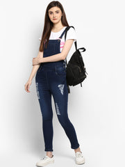 Women's Stretchable Denim Washed effect Capri Style Dungarees(inner not provided)