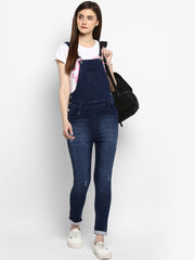 Women's Stretchable Denim Washed effect Capri Style Dungarees(inner not provided)