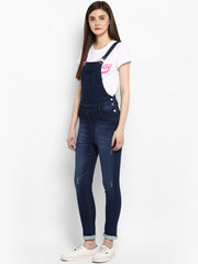 Women's Stretchable Denim Washed effect Capri Style Dungarees(inner not provided)