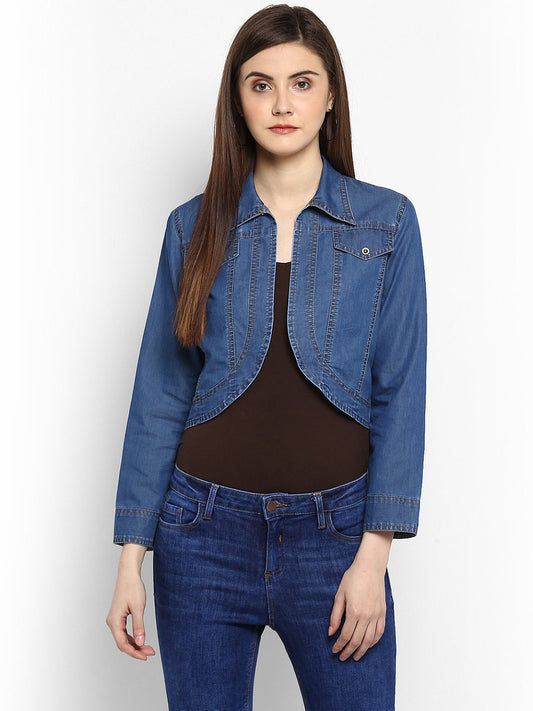 Women's Denim Dark Blue Collar Style Shrug