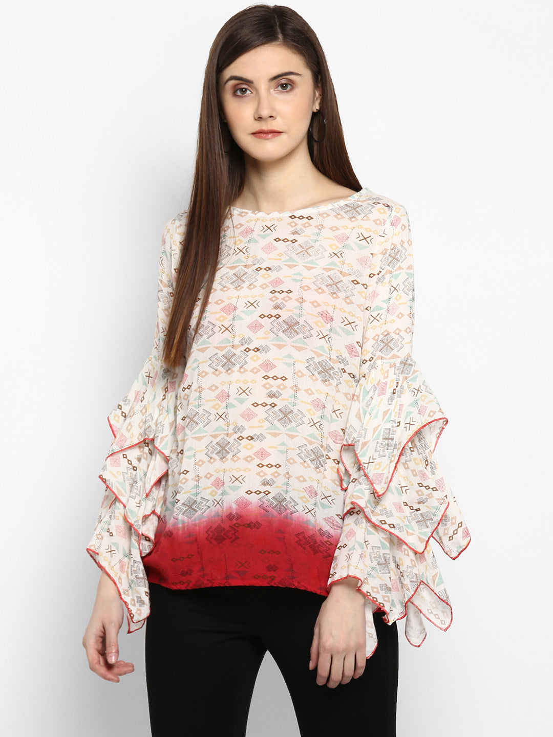 Women's Printed and Ombre Power Sleeve Top