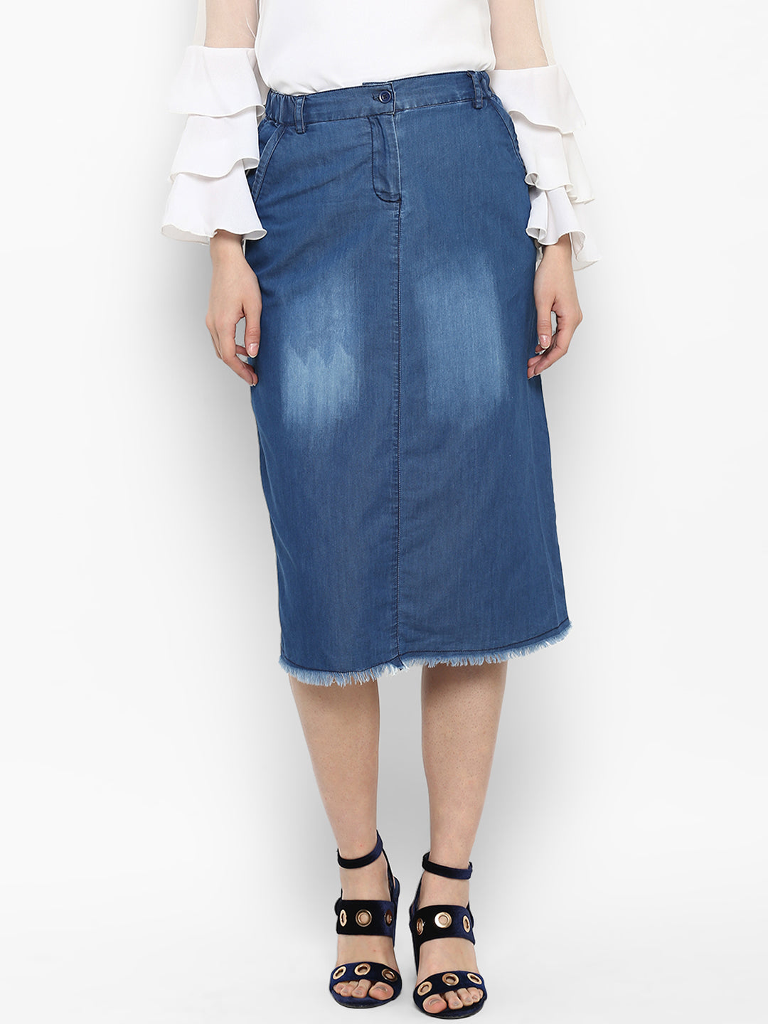 Women's Denim Skirt with Monkey Wash