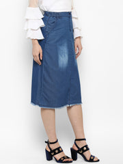 Women's Denim Skirt with Monkey Wash