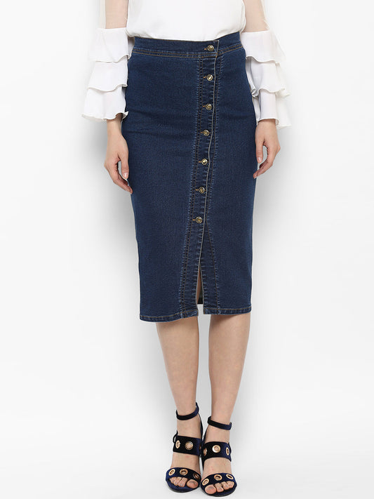 Women's Denim Diagonal Button Skirt