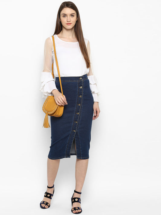 Women's Denim Diagonal Button Skirt