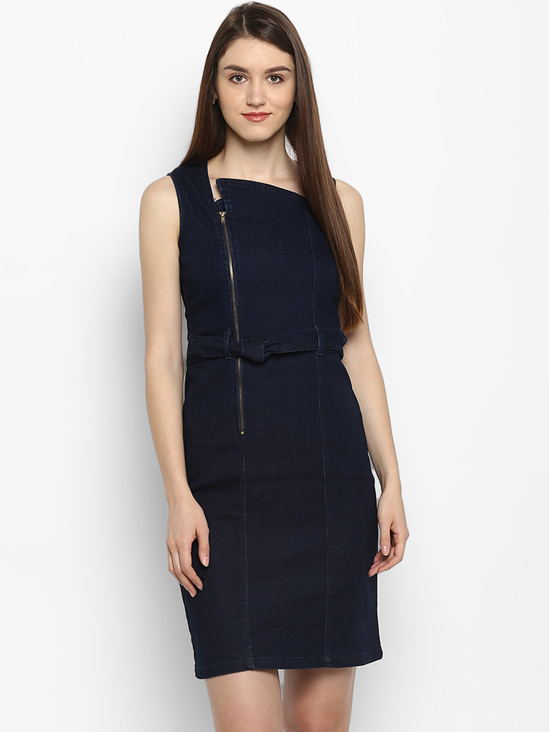 Women's Lycra Denim Zip Up Dress