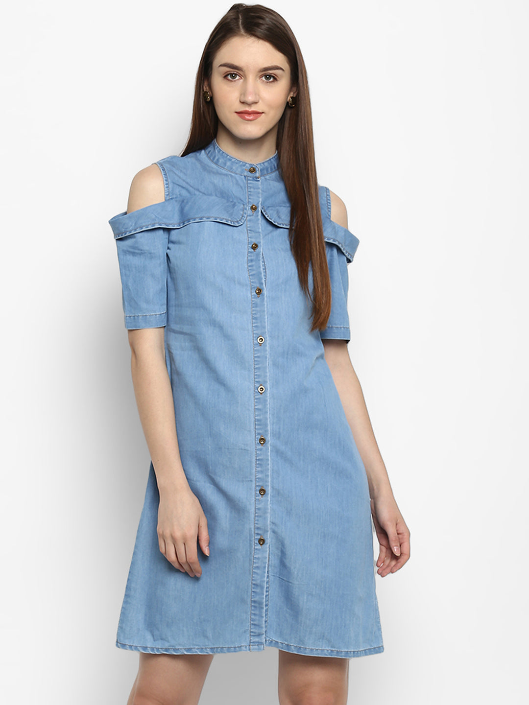 Women's Denim Cold Shoulder Dress