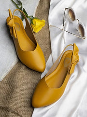 Womens & Girls Yellow Embellished Mules with Bows Flats