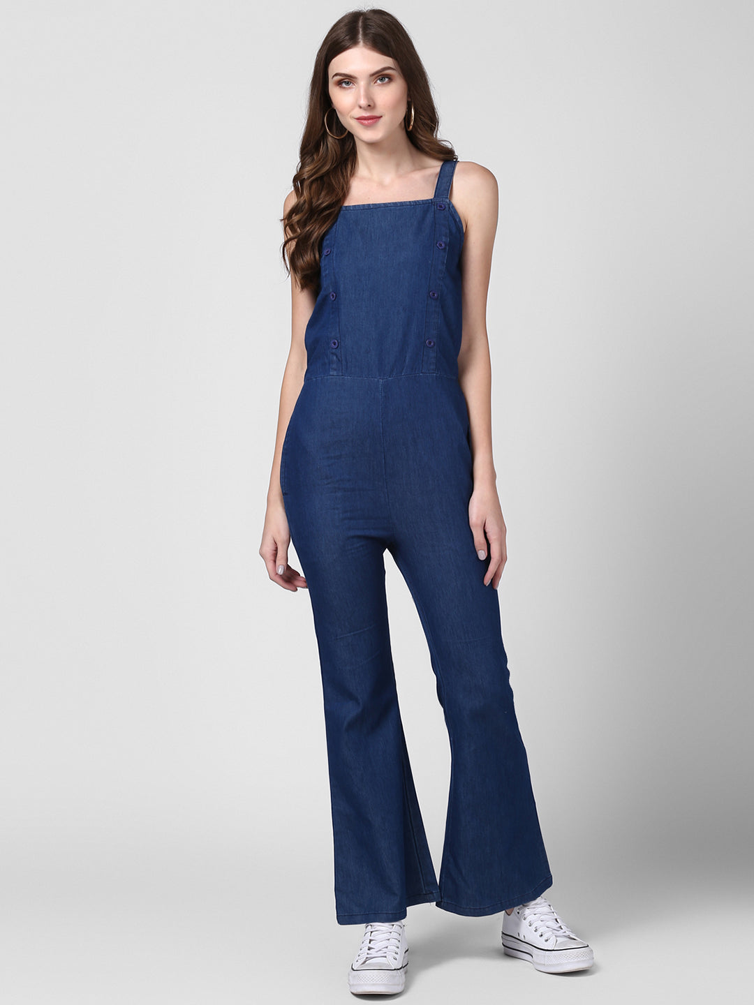 Women's Blue Denim Strap style Jumpsuit with bootcut pants