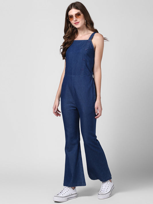 Women's Blue Denim Strap style Jumpsuit with bootcut pants