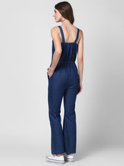 Women's Blue Denim Strap style Jumpsuit with bootcut pants