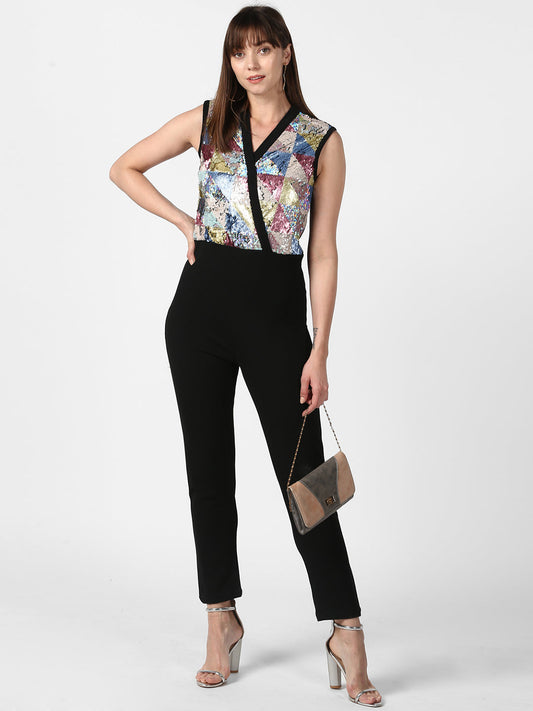 Women's Black and Multi-coloured Sequin Jumpsuit