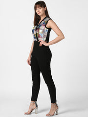 Women's Black and Multi-coloured Sequin Jumpsuit