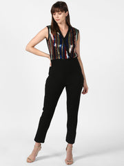 Women's Black and Multi-coloured Sequin Jumpsuit