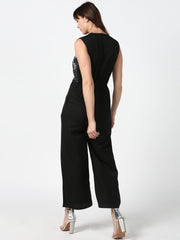 Women's Black and Multi-coloured embroidered Jumpsuit